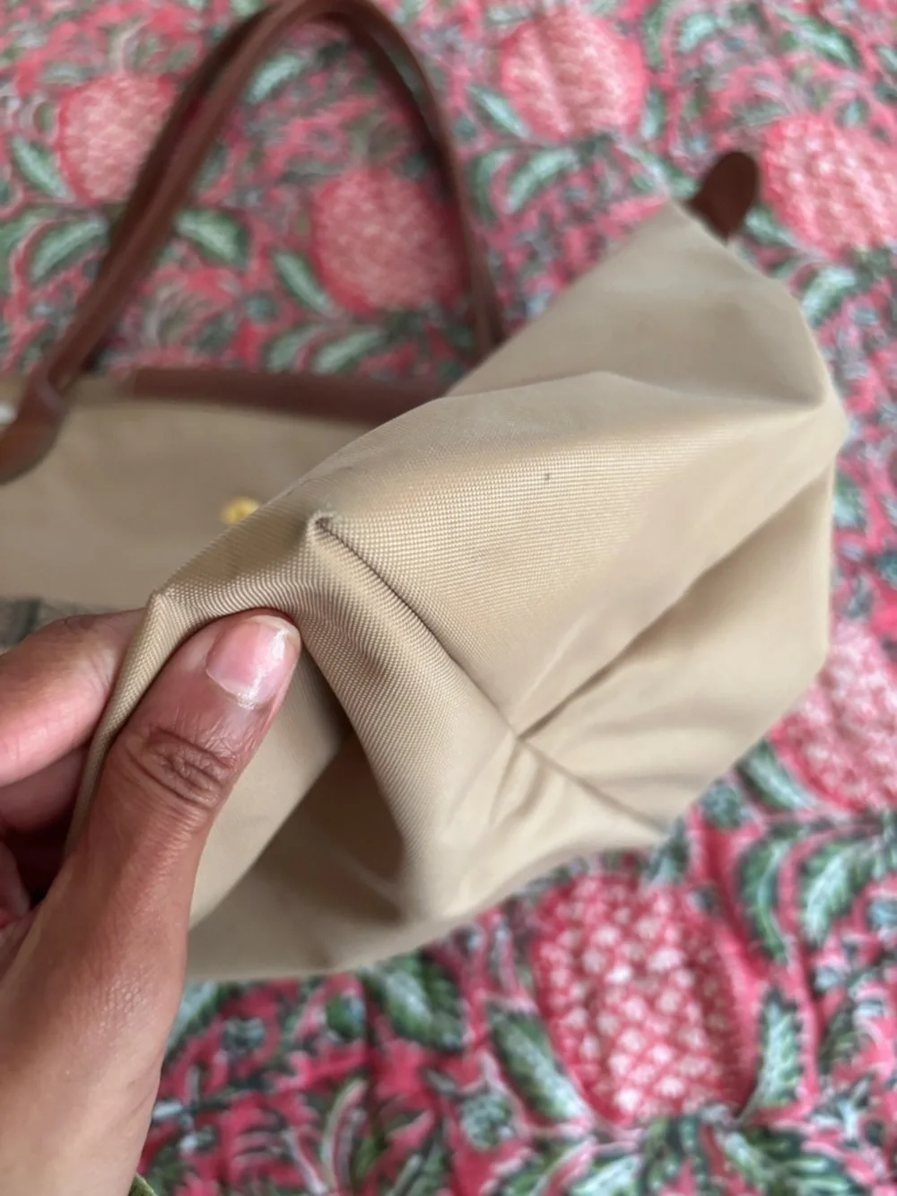 Longchamp Beige Tote with Black Eiffel Tower and Brown Trim - Picture 9 of 13